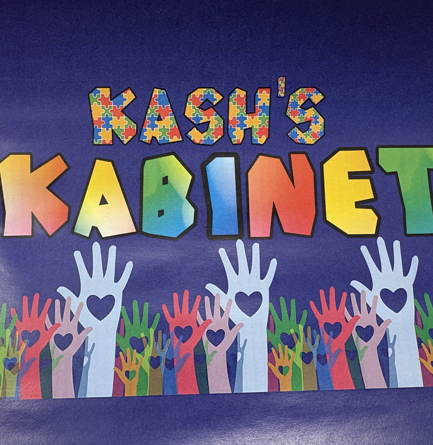 Kash's Kabinet community logo with colorful lettering and raised hands